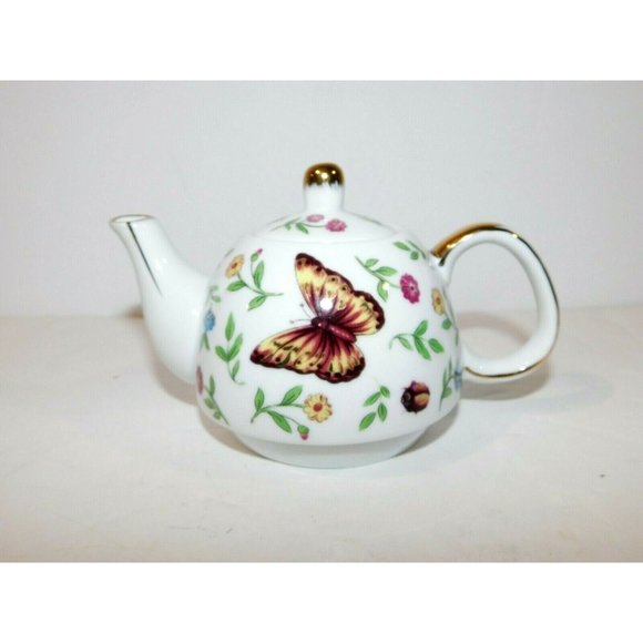 TEAOPIA  Butterfly Bees Floral Teacup / Single Tea pot Set Porcelain Gold - Picture 7 of 10